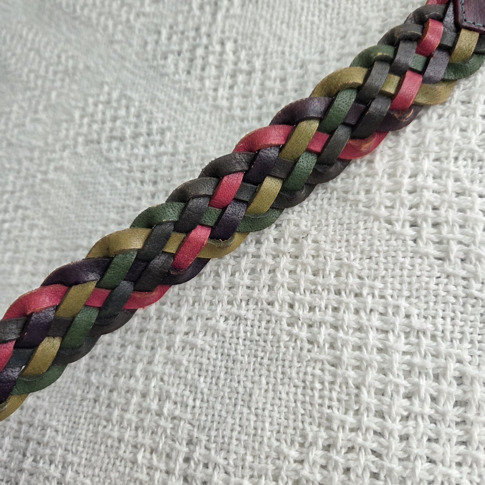 Vtg Multicolor Boho Braided Leather Belt - Picture 4 of 8